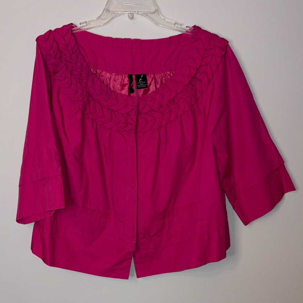 new directions Fuchsia Braided Yoke Short Sleeve Top XL